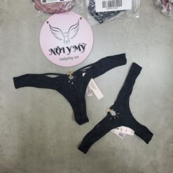 Quần lót Victoria Secret lọt khe hở đáy thun lạnh phối khoen màu đen 418791qb4