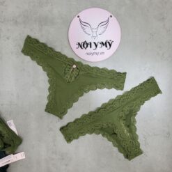 Quần lót Victoria Secret lọt khe thun lạnh phối ren màu xanh rêu 417753qg6