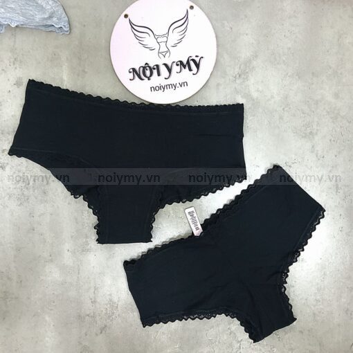Quần lót Victoria’s Secret nửa mông cotton viền ren màu đen 422682qb4