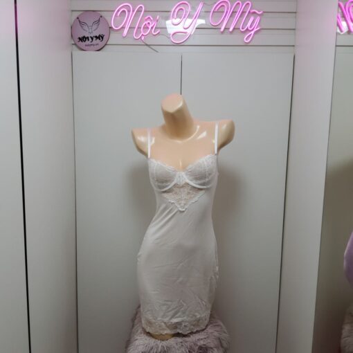 Đầm ngủ thun cotton phối ren cup có gọng màu trắng 151963q9z