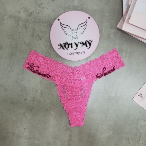 Quần lót Victoria Secret lọt khe ren màu hồng thêu chữ 428799qd7