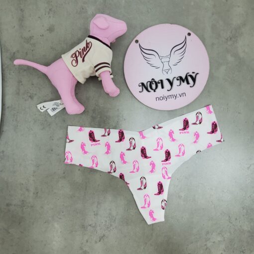 Quần lót Pink lọt khe thun lạnh không viền màu trắng hoạ tiết 416223