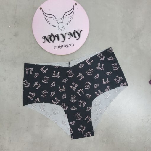Quần lót Victoria Secret nửa mông thun lạnh không viền màu đen hoạ tiết 424627
