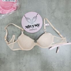 Áo lót Victoria Secret không nâng thun lạnh phối ren cài trước màu hồng 424186qax
