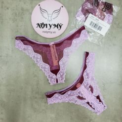 Quần lót Victoria Secret lọt khe ren lưới màu đỏ đô viền tím 415384qd4