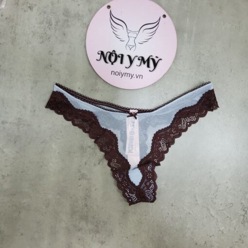 Quần lót Victoria Secret lọt khe ren lưới màu xanh biển viền nâu 415384qns