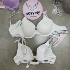 Áo lót Victoria Secret không nâng thun cotton màu màu trắng lưng logo 417626qbf