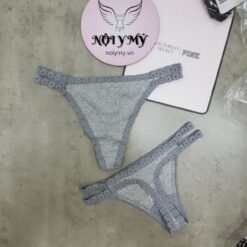 Quần lót Pink lọt khe thun gân cotton phối ren màu xám 419339qbx
