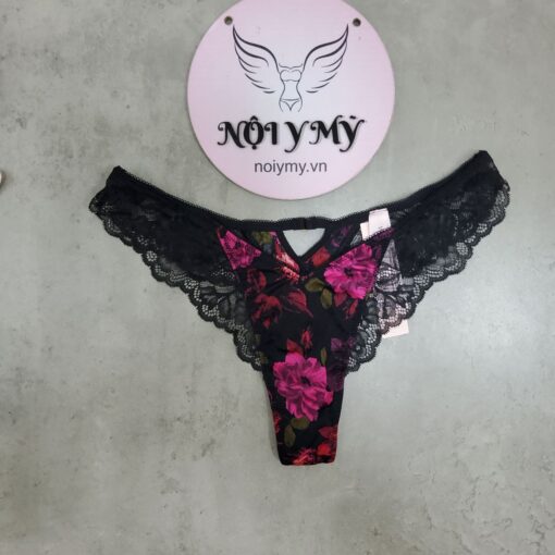 Quần lót Victoria Secret lọt khe thun lạnh phối ren màu đen hoa 419376sp9