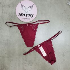 Quần lót Victoria Secret lọt khe dây điều chỉnh thun lạnh phối ren màu đỏ đô 419835qg4