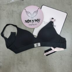 Áo lót Victoria Secret không nâng không gọng mút mỏng thun cotton màu đen đính đá logo 420296qb4
