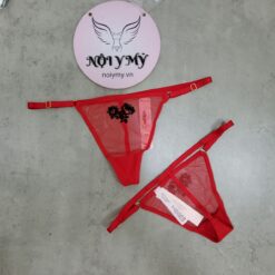 Quần lót Victoria Secret lọt khe dây điều chỉnh ren lưới màu đỏ hoạ tiết 420374qd4