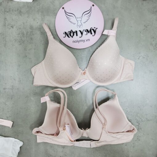 Áo lót Victoria Secret nguyên ngực không nâng mút mỏng thun lạnh màu da nhạt chấm bi 423587ser