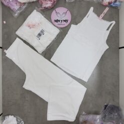 Bộ ngủ Victoria’s Secret áo dây quần dài thun dệt kim màu trắng 423812qbf vvvvv