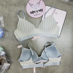 Áo lót Victoria Secret không nâng không gọng mút mỏng thun cotton màu xanh biển sọc trắng 423929spc