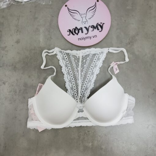 Áo lót Victoria Secret không nâng thun lạnh phối ren cài trước màu trắng 424186qbf