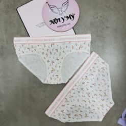 Quần lót Victoria’s Secret nguyên mông thun cotton lưng logo màu trắng hoa 27109605