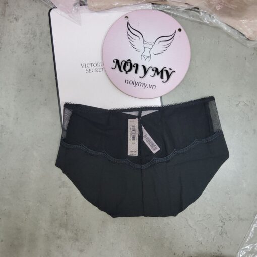 Quần lót Victoria Secret nguyên mông thun lạnh không viền phối ren màu đen 417668qb4
