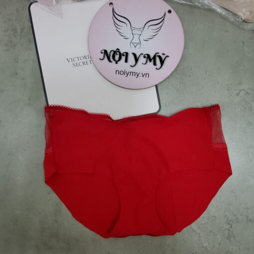 Quần lót Victoria Secret nguyên mông thun lạnh không viền phối ren màu đỏ 417668qd4