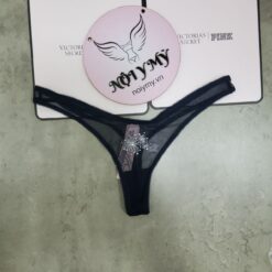 Quần lót Victoria Secret lọt khe ren lưới màu xanh đen hoạ tiết 420360qd7