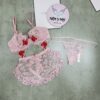 Set ngủ áo có gọng + quần lọt khe ren lưới màu hồng hoa đỏ 422375qas