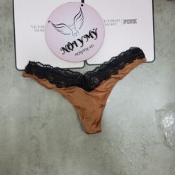 Quần lót Victoria Secret lọt khe thun lạnh phối ren đen màu nâu 424063qd6