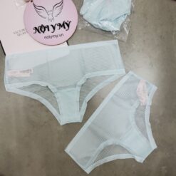 Quần lót Victoria Secret nửa mông ren lưới không viền màu xanh biển nhạt 426135qd2