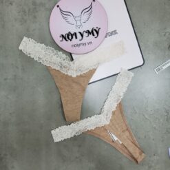Quần lót Pink lọt khe thun cotton lưng ren trắng màu da 428153seq