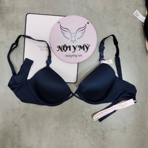 Áo lót Victoria Secret very sexy không nâng mút mỏng thun lạnh dây đính đá màu xanh dương đậm 428681qd2
