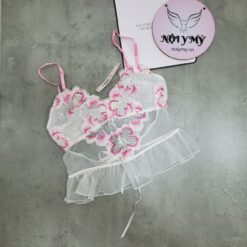 Áo ngủ Victoria's Secret ren lưới thêu hoa màu trắng 423851qca