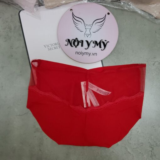 Quần lót Victoria Secret nguyên mông thun lạnh không viền phối ren màu đỏ 417668qd4