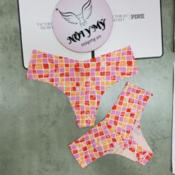Quần lót Victoria’s Secret lọt khe thun lạnh không viền màu cam đỏ caro 424626