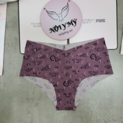Quần lót Victoria Secret nửa mông thun lạnh không viền màu tím bầm hoạ tiết 424627