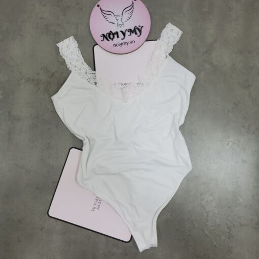 Bodysuite Victoria's Secret thun lạnh viền ren đáy có nút bấm màu trắng 420317q9z