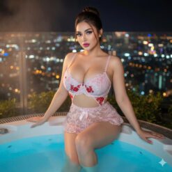 Set ngủ áo có gọng + quần lọt khe ren lưới màu hồng hoa đỏ 422375qas