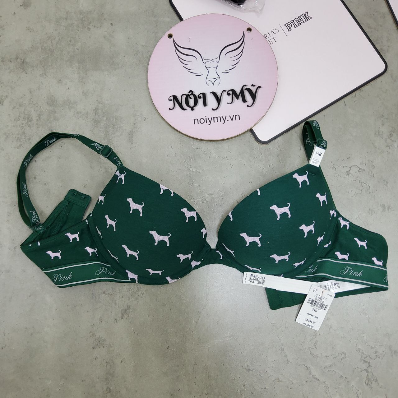 Áo lót Pink nâng nhiều thun cotton màu xanh lá hoạ tiết 362804qcp