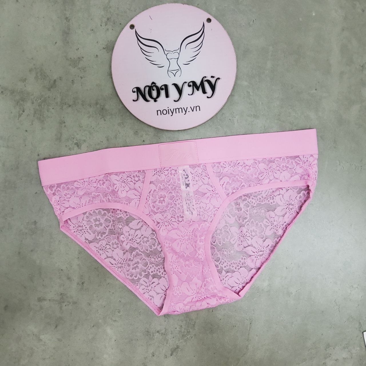 Quần lót Victoria Secret nguyên mông ren lưng logo màu hồng 416203qas