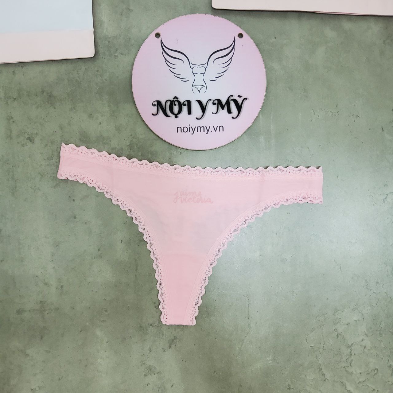 Quần lót Victoria Secret lọt khe thun cotton viền ren màu tím hoạ tiết 418985qew