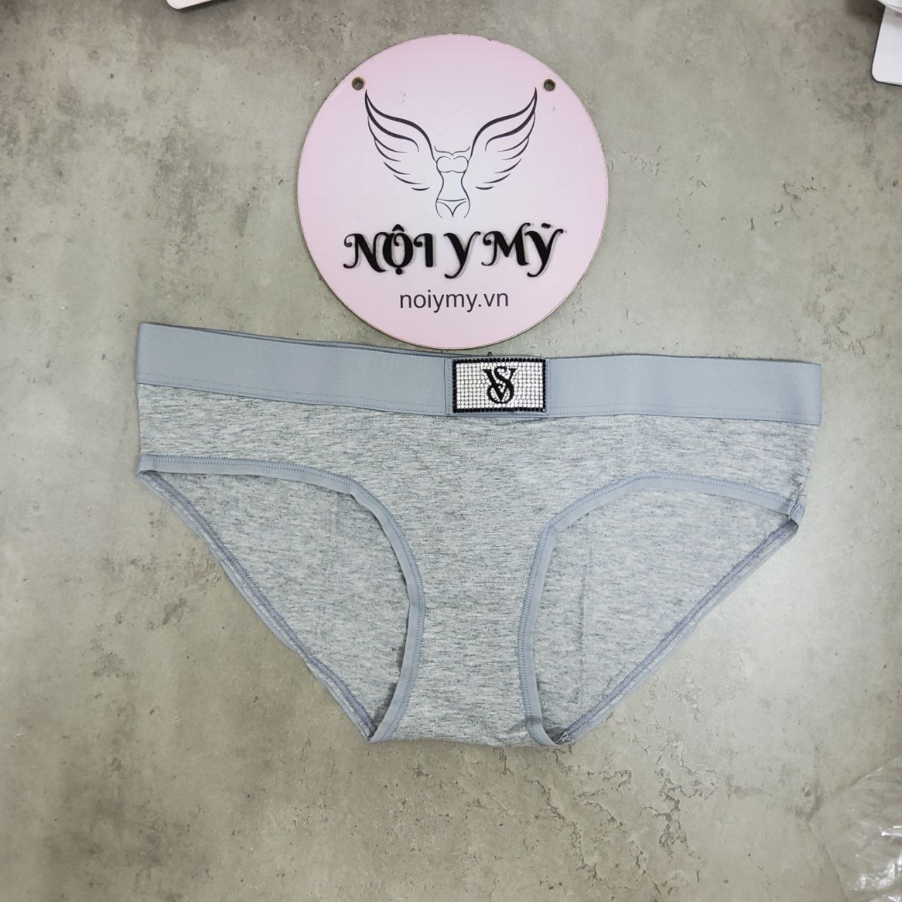 Quần lót Victoria’s Secret nguyên mông thun cotton lưng đính đá màu xám 431951qbv