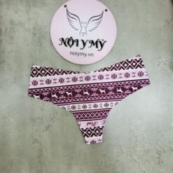 Quần lót Pink lọt khe thun lạnh không viền màu tím hoạ tiết 416223