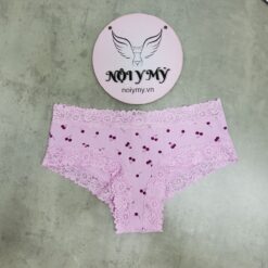 Quần lót Pink nửa mông thun cotton phối ren màu tím nhạt hoạ tiết 419753rsm