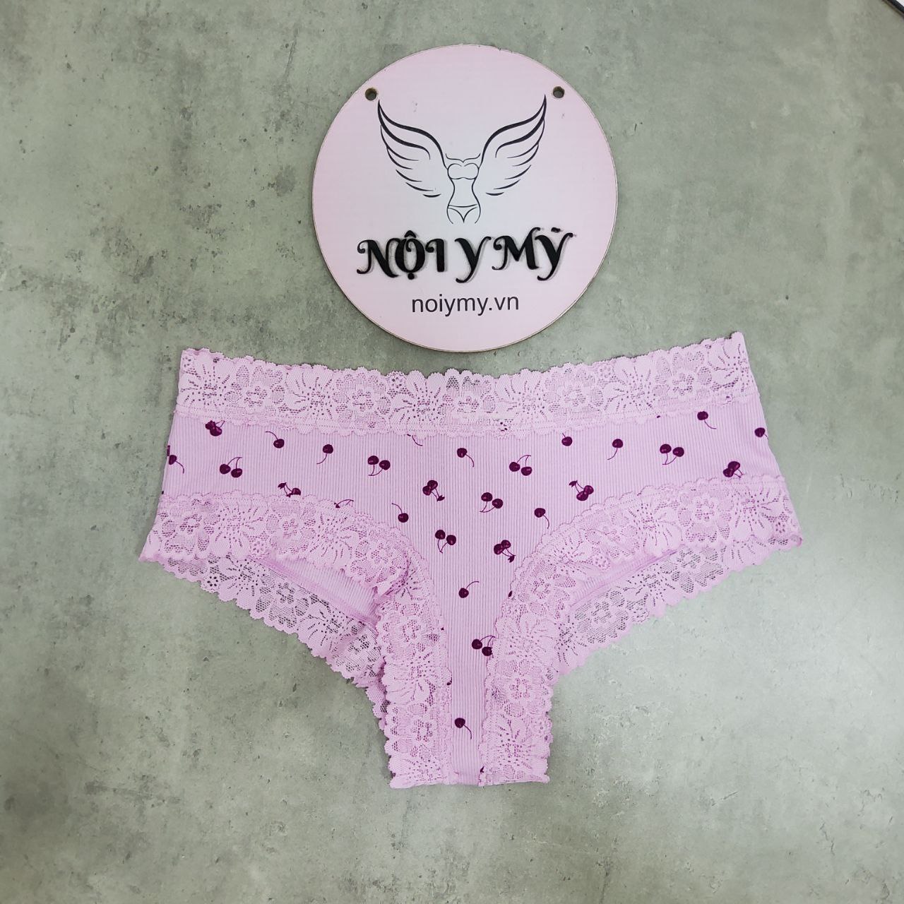 Quần lót Pink nửa mông thun cotton phối ren màu tím nhạt hoạ tiết 419753rsm