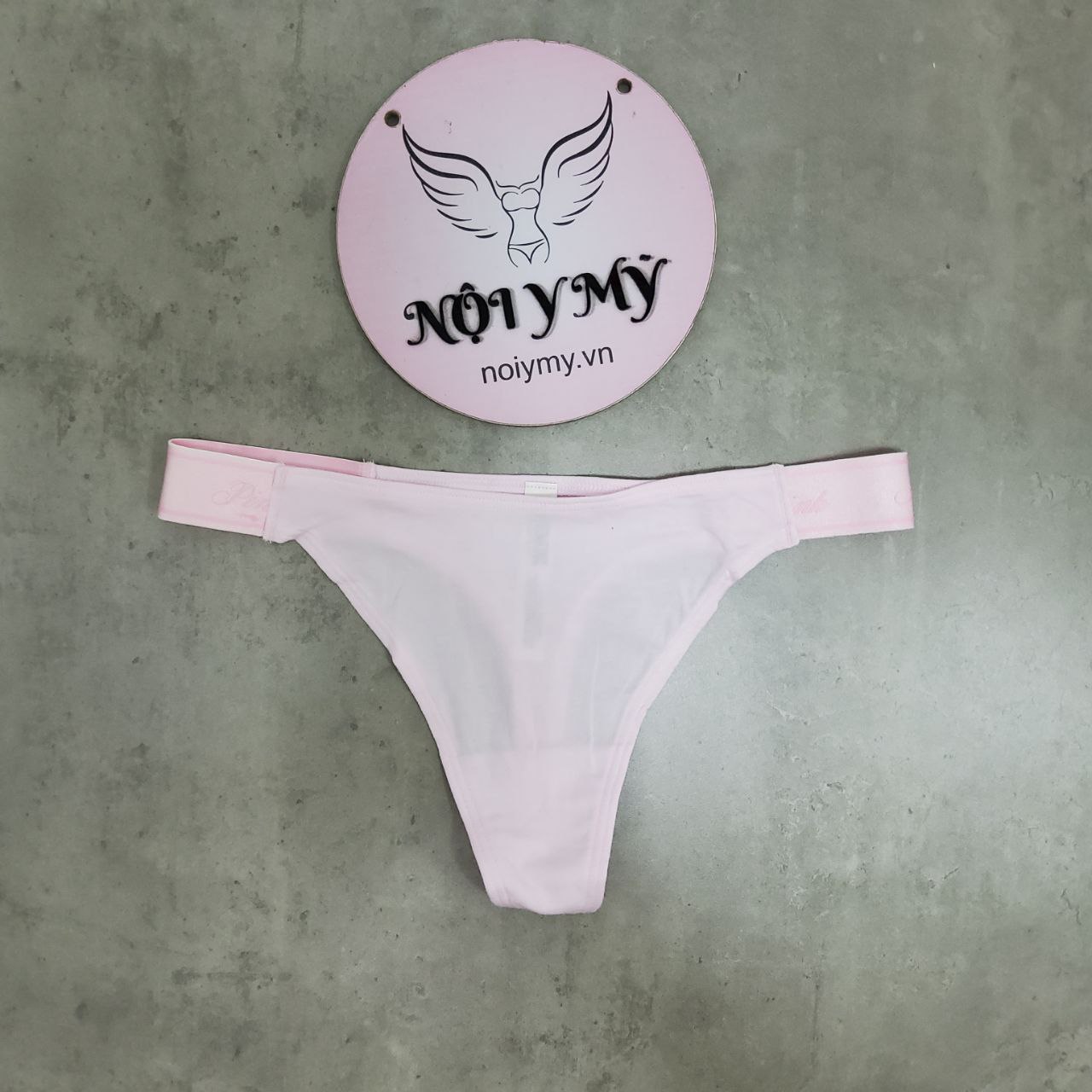 Quần lót Pink lọt khe thun cotton lưng logo màu hồng 416218qas