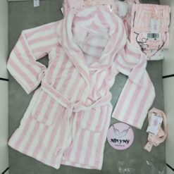 Áo choàng tắm Victoria's Secret cotton màu hồng sọc trắng 190955spc