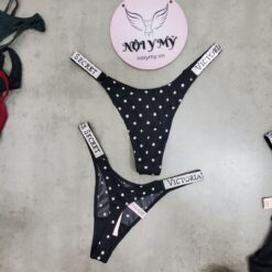 Quần lót Victoria Secret lọt khe dây thun lạnh đính đá màu đen chấm bi 333688spb