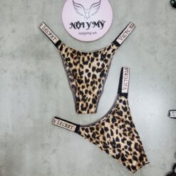 Quần lót Victoria Secret nửa mông thun lạnh lưng cao dây đính đá màu beo 415486spa