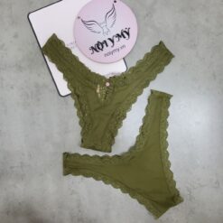 Quần lót Victoria Secret nửa mông thun lạnh phối ren màu xanh rêu 417746qfz