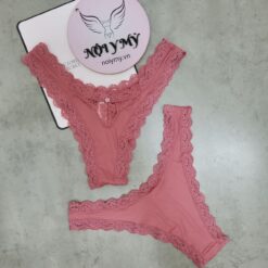 Quần lót Victoria Secret nửa mông thun lạnh phối ren màu hồng đất 417746qpq