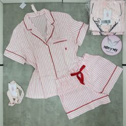 Pijama Victoria's Secret cotton màu trắng sọc đỏ kim sa 419565spv (Sao chép)