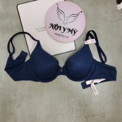 Áo lót Victoria Secret nguyên ngực không nâng mút mỏng thun lạnh màu xanh navy chấm bi 423587qd2